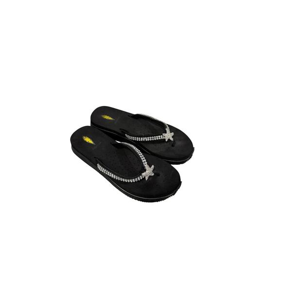 Volatile Silver Rhinestone Black Flip Flops Comfort Shoes Star Fish Womens 9 - Picture 2 of 8
